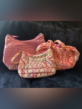 Vera Bradley Pink Bundle 3 Pc Shoulder Bags Purse Set Quilted Floral Paisley